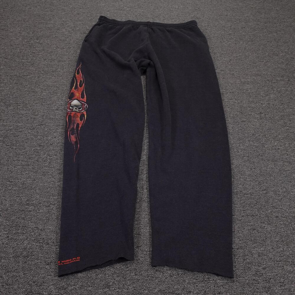 Vintage Harley-Davidson Lounge Pants Mens XL Black Fleece Skull Flame Y2K
